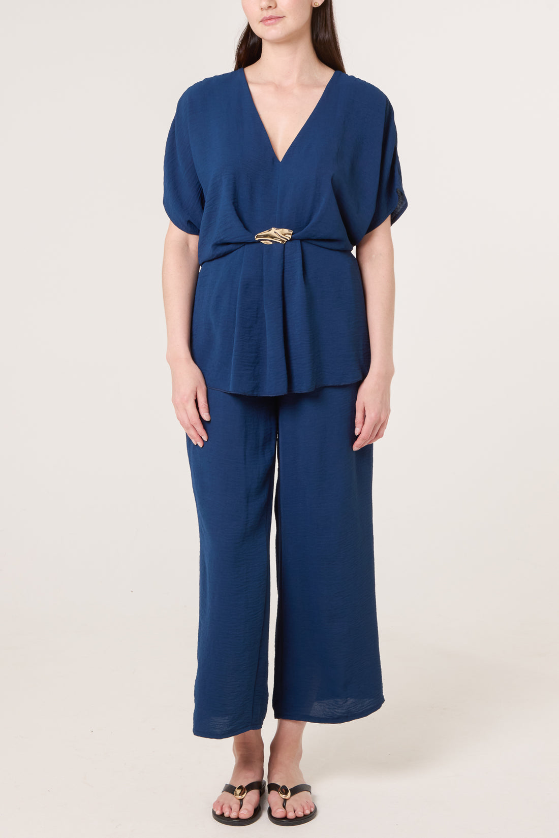 Two Piece Buckle Trouser Set Navy - front view