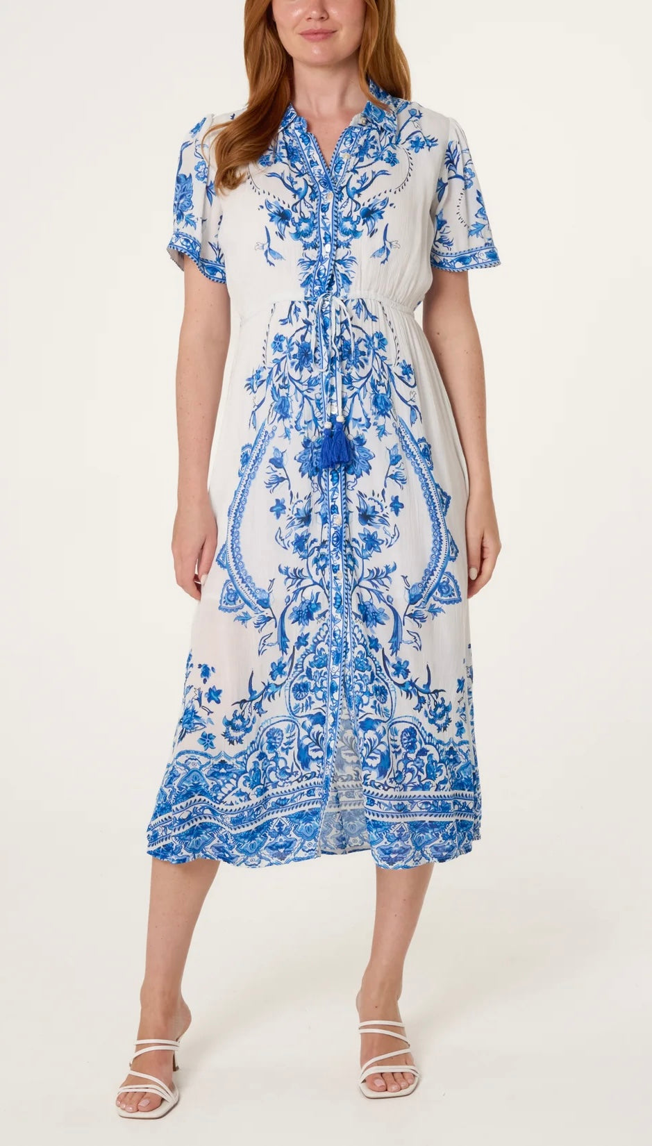 Baroque Print Button Through Dress - front view