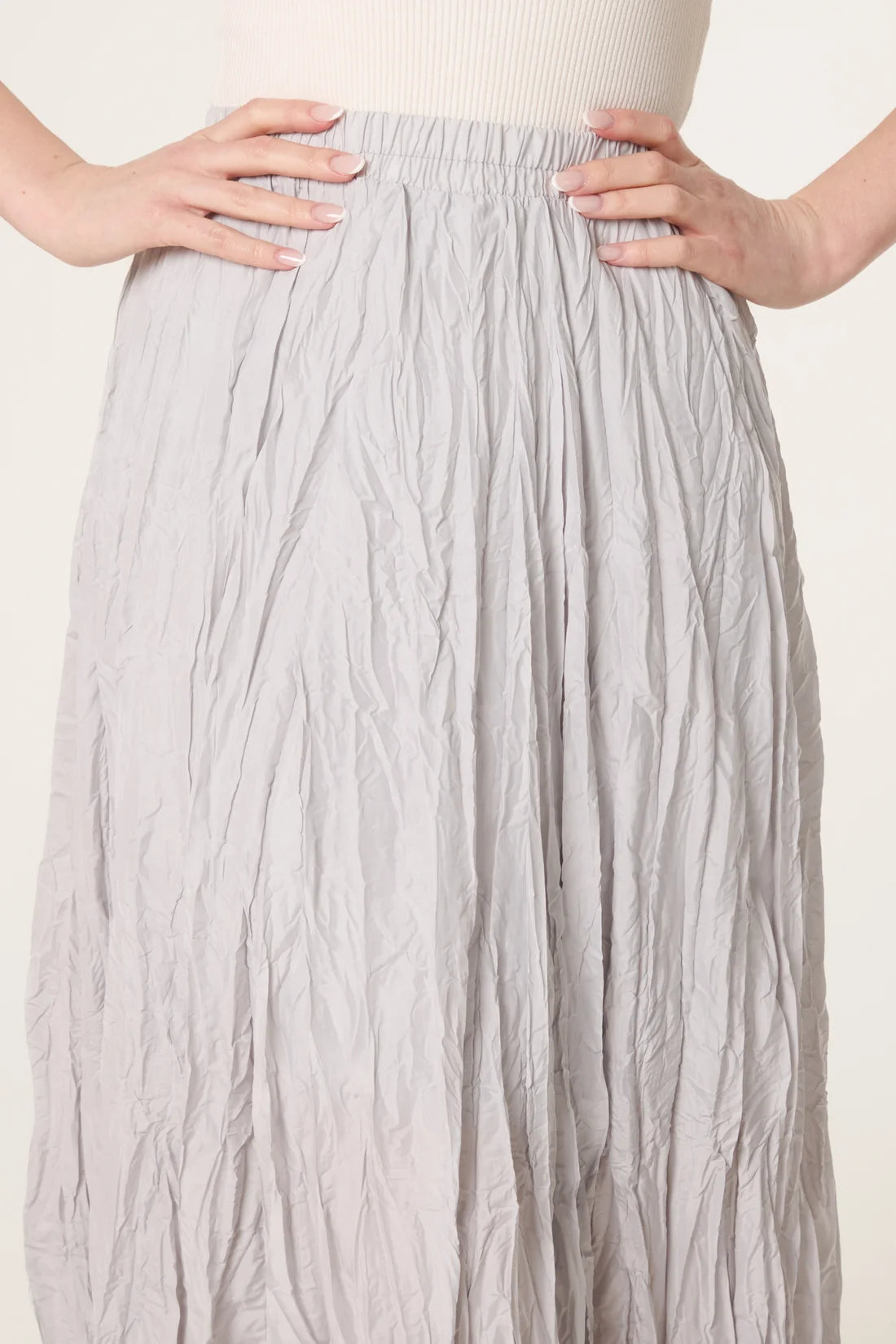 Silver Crinkle Textured Maxi Skirt