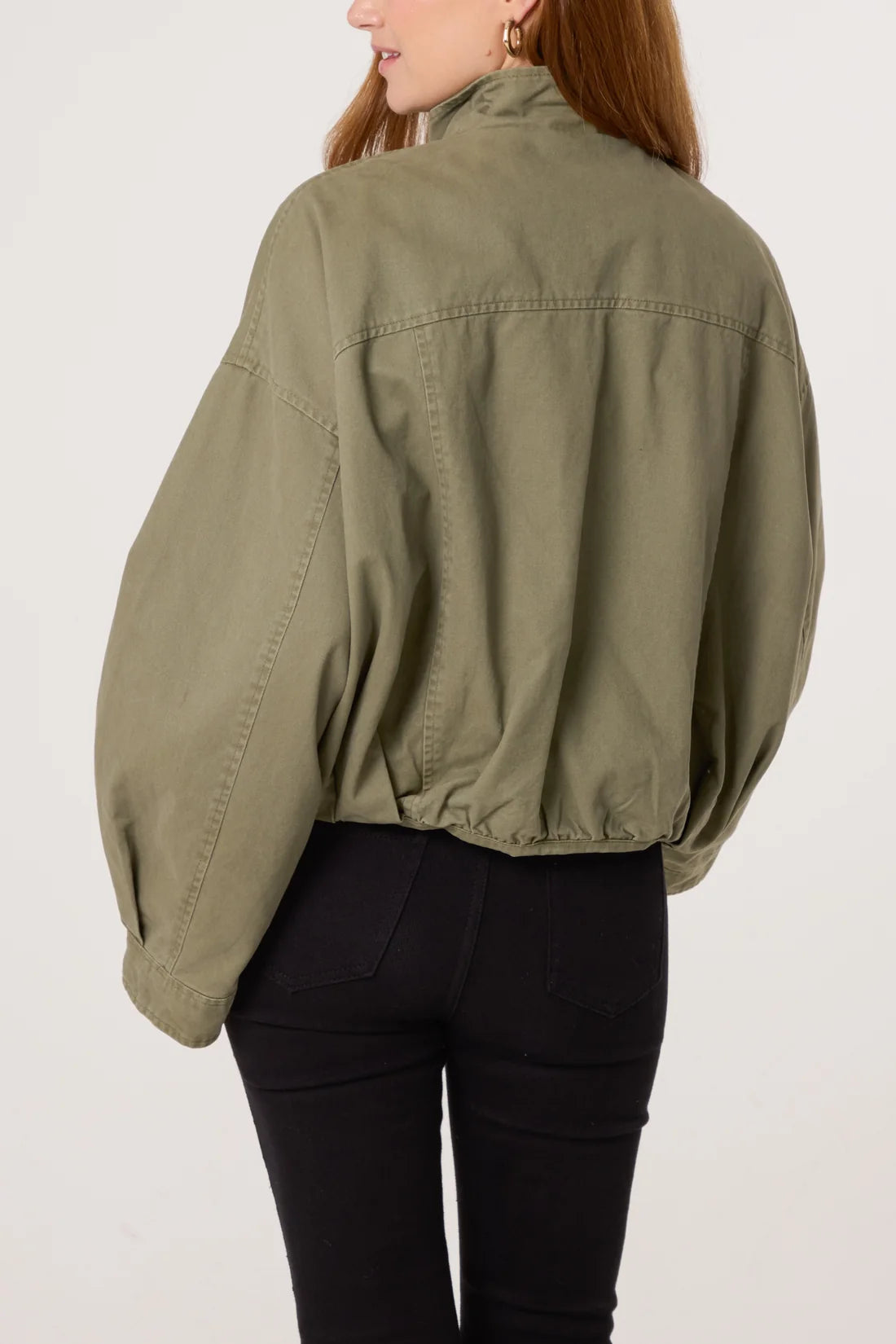 Khaki Oversized Bomber Jacket - back view