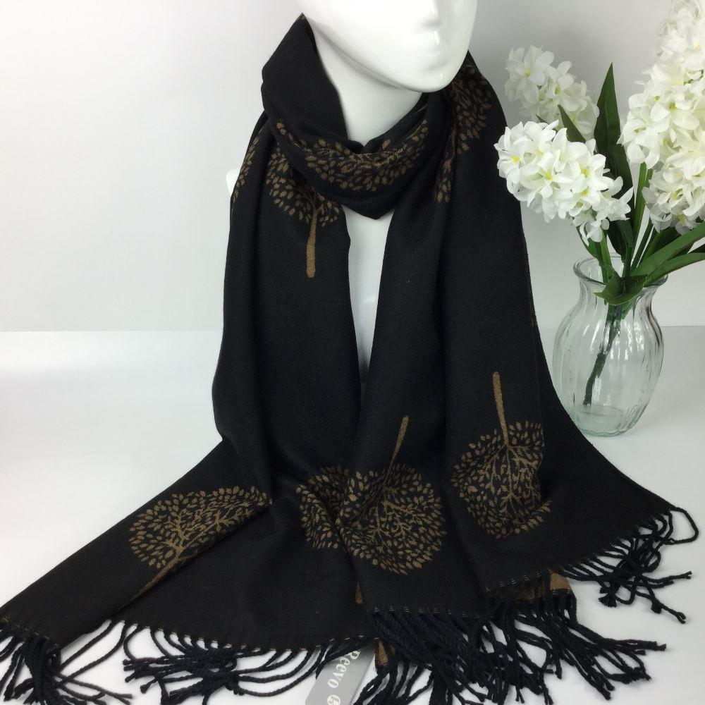 Cashmere blend Tree of Life Reversable Scarf - Beige & Grey