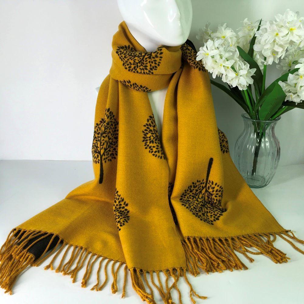 Cashmere blend Tree of Life Reversable Scarf - Beige & Grey