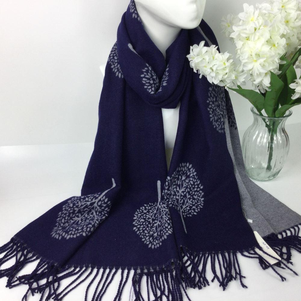 Cashmere blend Tree of Life Reversable Scarf - Beige & Grey