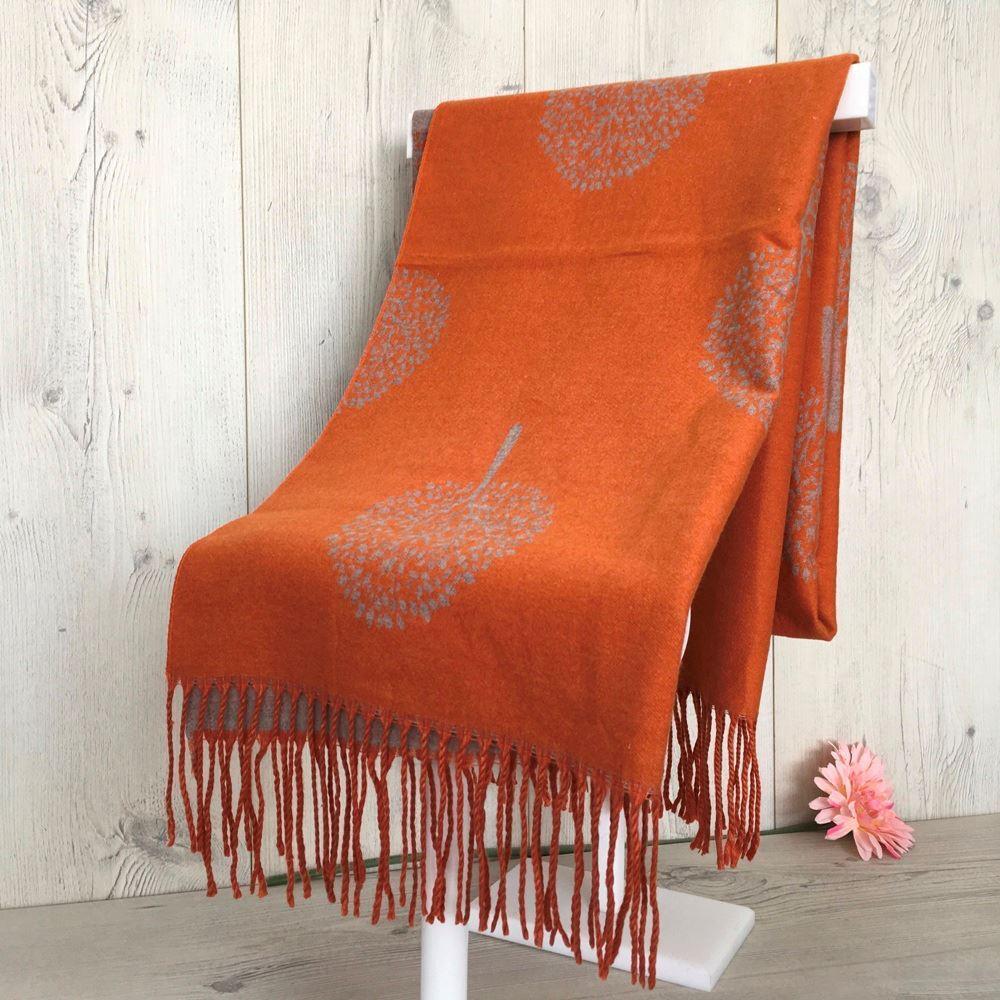 Cashmere blend Tree of Life Reversable Scarf - Beige & Grey