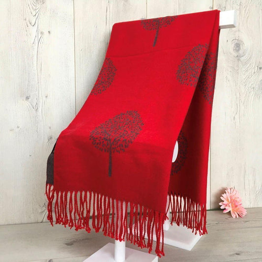 Cashmere blend Tree of Life Reversable Scarf - Red & Grey