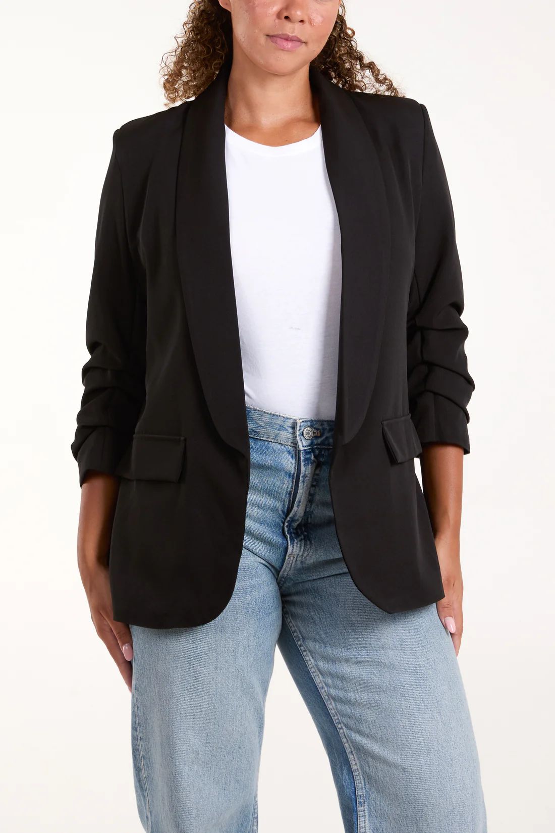 Ruched Sleeve Tailored Blazer – Black