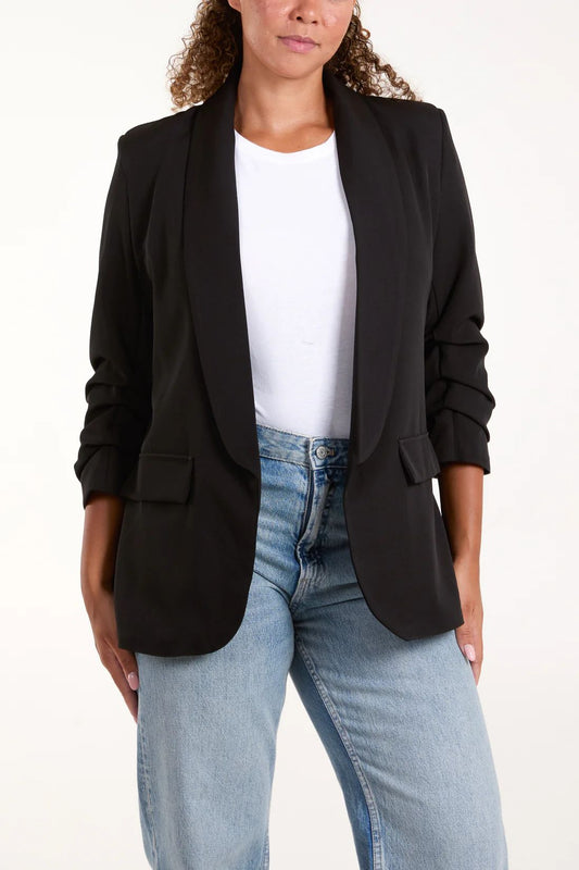 Ruched Sleeve Tailored Blazer – Black