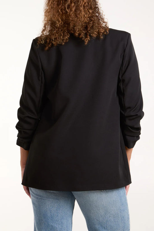 Ruched Sleeve Tailored Blazer – Black