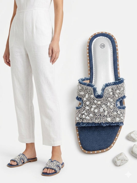 Embellished Denim Sandals
