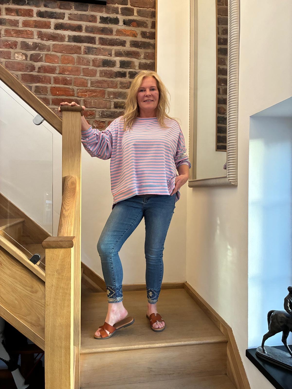 Stripe Slogan Sweatshirt – Blue & Pink