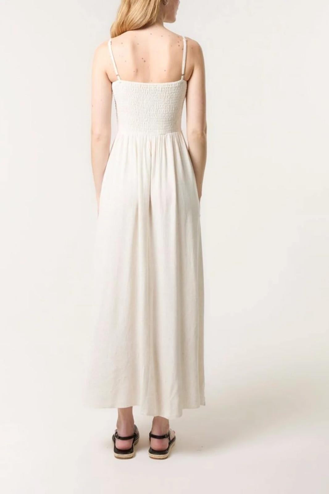 Embroidered Shirred Cami Maxi Dress – Linen