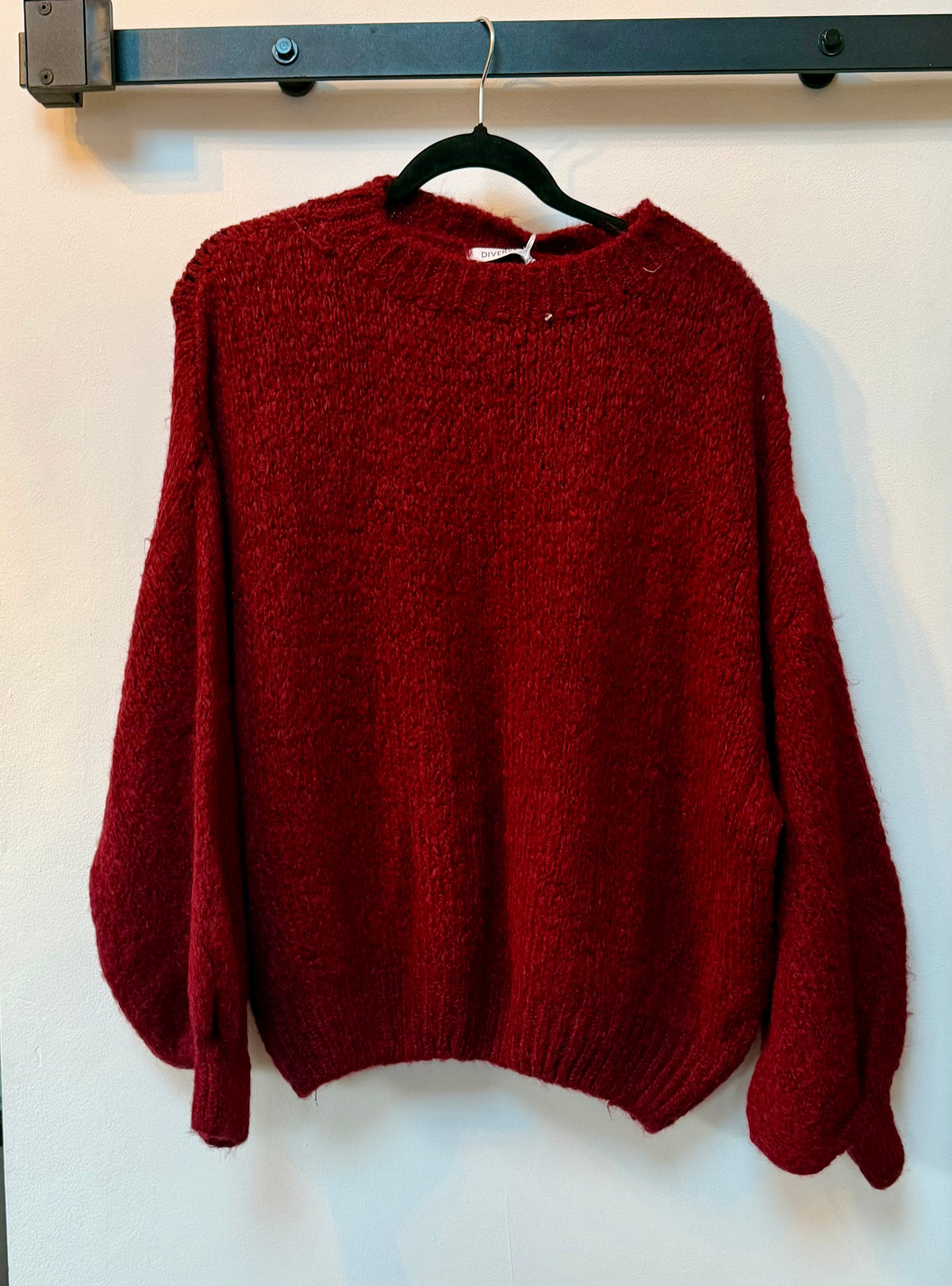 Plain Balloon Sleeve Jumper – Berry