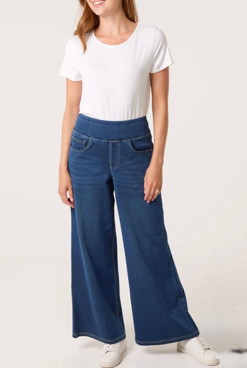 Wide Leg Stretchy Pull-On Denim Jeans
