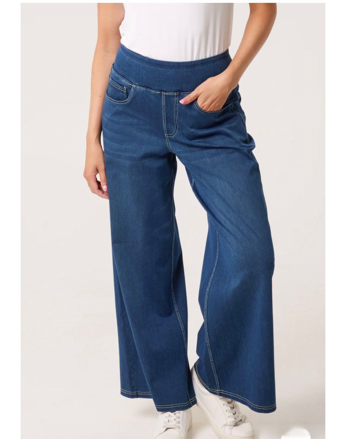 Wide Leg Stretchy Pull-On Denim Jeans