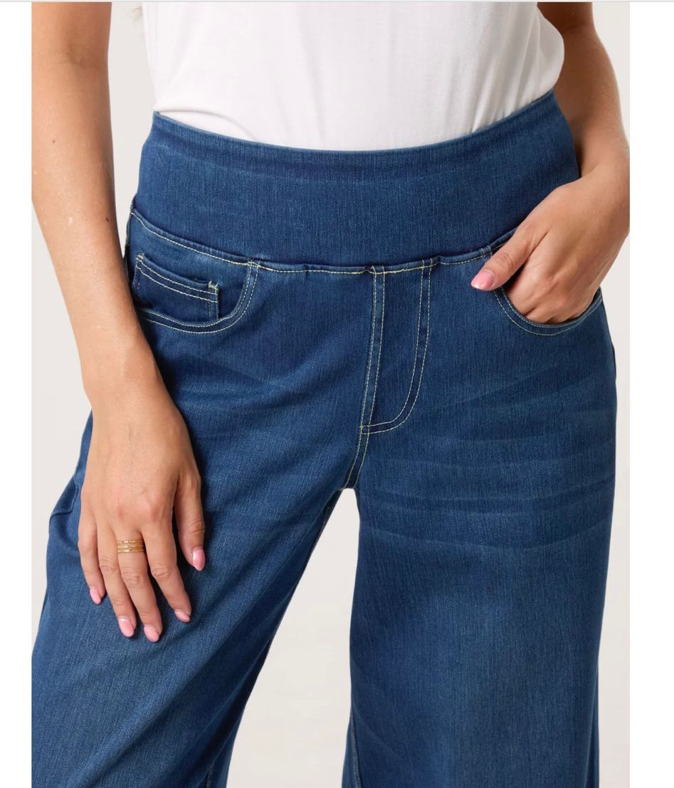 Wide Leg Stretchy Pull-On Denim Jeans